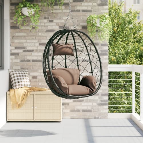 Hängande Äggstol Korg utan Stativ Kaffefärg Poly Rattan