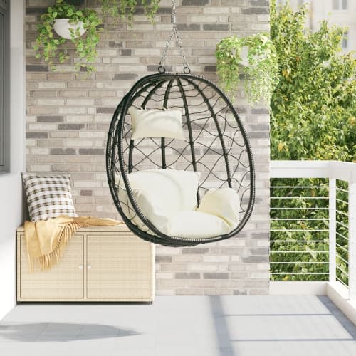 Hängande Äggstol Korg utan Ställning Grädde Vit Poly Rattan