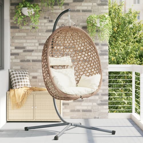 Hängande Äggstol Basket med Stativ Kaffe Poly Rattan