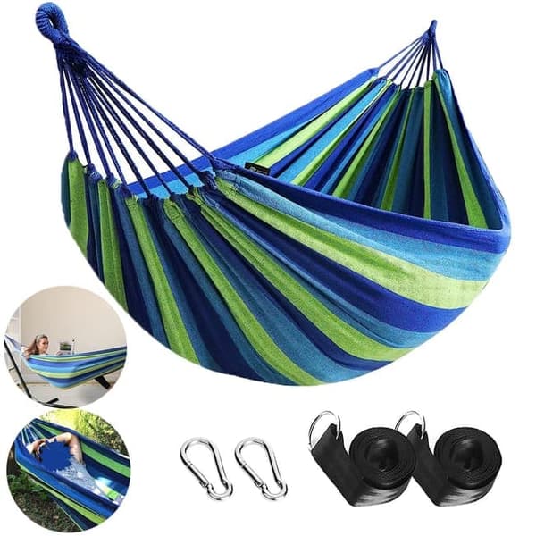 Lollanda Hängmatta 260x80cm – Portabel Hammock, Camping, Trädgård Blå