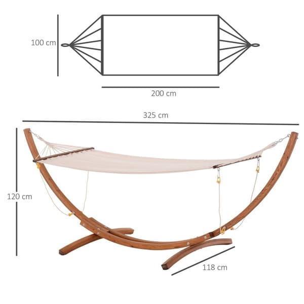 Rootz Wooden hængekøje - Udendørs hængekøje Stand - Holdbar fyrretræ - Vejrbestandig stabilitet - 325 cm x 118 cm x 120 cm