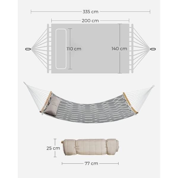 SONGMICS Hängmatta i Vadderad Tyg med Avtagbara Böjda Bambusstänger, med Kudde, 200 x 140 cm, Lastkapacitet 225 kg, Lo
