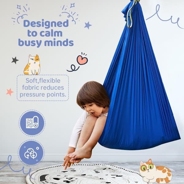 OBOSOE Royal Blue Stretch Hammock – Børnehængekøje til indendørs og udendørs, vaskbar yogagynge