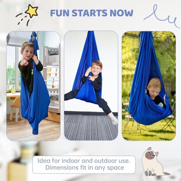 OBOSOE Royal Blue Stretch Hammock – Børnehængekøje til indendørs og udendørs, vaskbar yogagynge