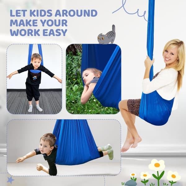 OBOSOE Royal Blue Stretch Hammock – Børnehængekøje til indendørs og udendørs, vaskbar yogagynge