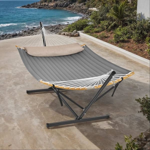Rootz hängande matta med metallram - hängmatta - fjädrande design - stöder 200 kg - 400 x 100 x 90 cm - grå/svart