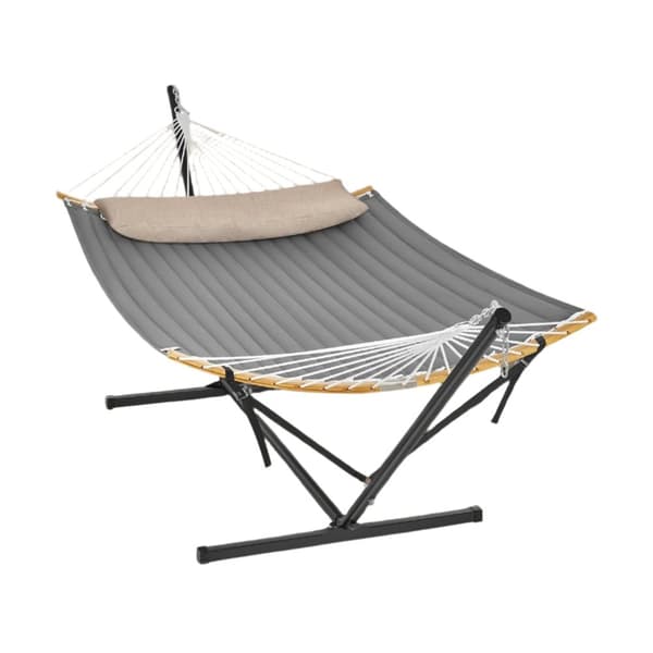 Rootz hängande matta med metallram - hängmatta - fjädrande design - stöder 200 kg - 400 x 100 x 90 cm - grå/svart
