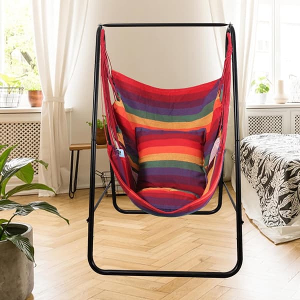 Hængekøjestol 100 x 130 cm med hynder og sædehynde – røde reb – op til 150 kg