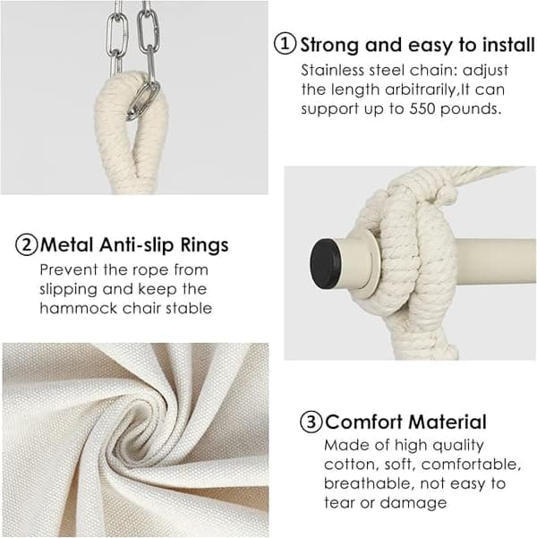 Hängstol / Hammock med Fullset av Hårdvara – 100 x 130 cm med Kuddar och Sittdyna –  Upp till 180 kg