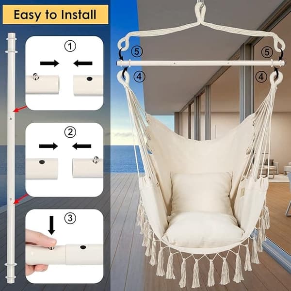 Hængekøjestol / hængekøje med komplet sæt hardware – 100 x 130 cm med hynder og sædehynde – op til 180 kg