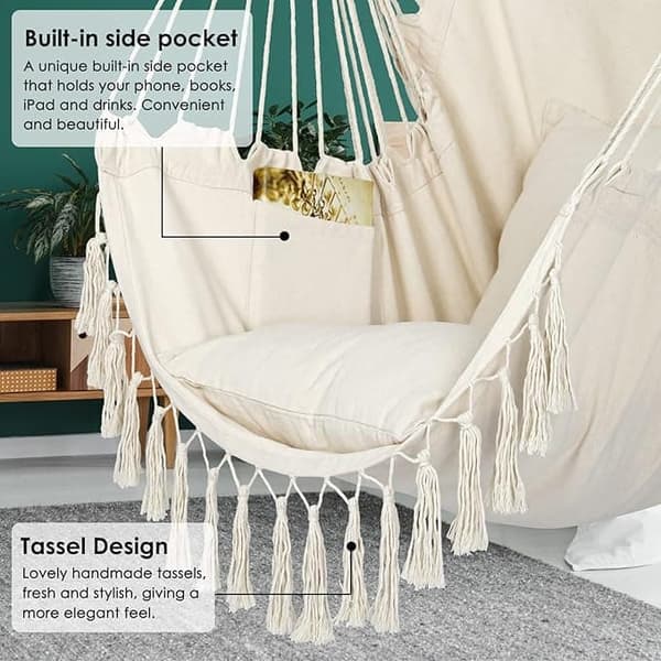Hängstol / Hammock med Fullset av Hårdvara – 100 x 130 cm med Kuddar och Sittdyna –  Upp till 180 kg