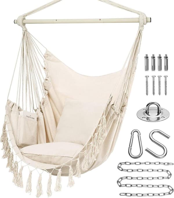 Hängstol / Hammock med Fullset av Hårdvara – 100 x 130 cm med Kuddar och Sittdyna –  Upp till 180 kg