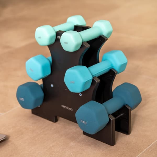 Cecotec Set of 6 sweatproof hexagonal dumbbells of 1, 2 and 3 kg with high adherence ErgoSoft (NeoPrene) coating for better grip and comfort during e