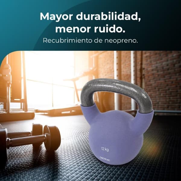 Cecotec Neoprene coated kettlebell. 10 kg. Cast iron. Ergonomic handle. Aesthetic design and easy to clean.
