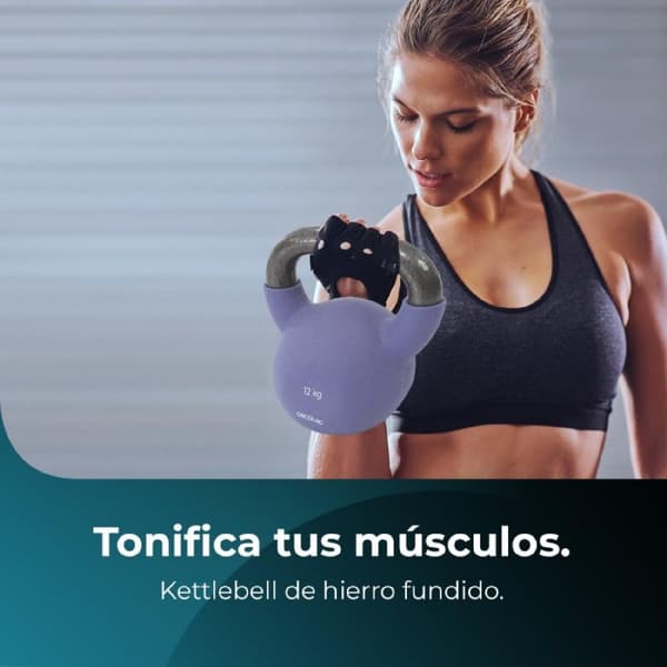Cecotec Neoprene coated kettlebell. 12 kg. Cast iron. Ergonomic handle. Aesthetic design and easy to clean.