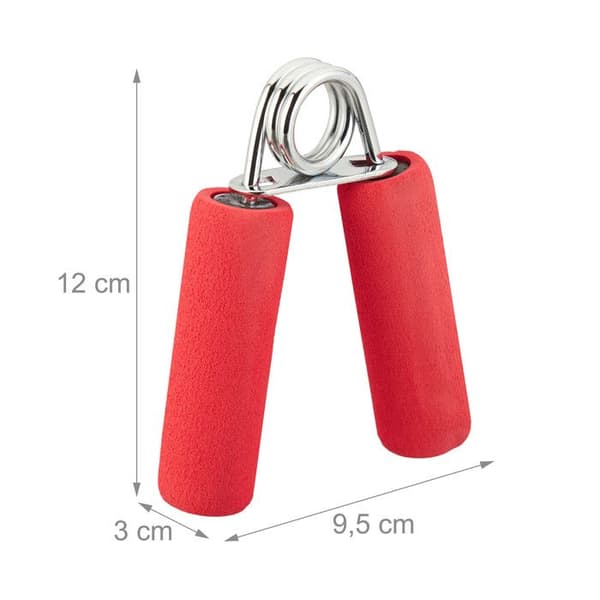 Relaxdays Muskelträningsklämma i 2-pack, vadderat handtag i skum, styrketräning av handgrepp, järn, röd