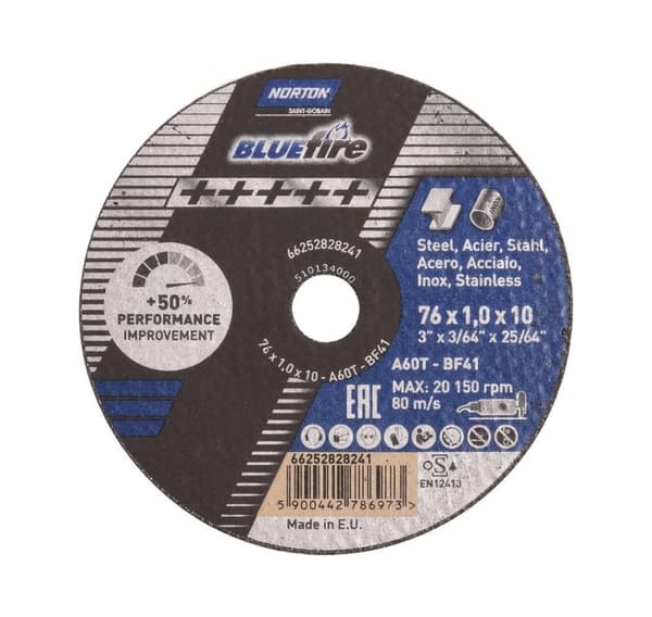 Leikkuulevy Norton Blue Fire A60 T41 - 76x1x10mm