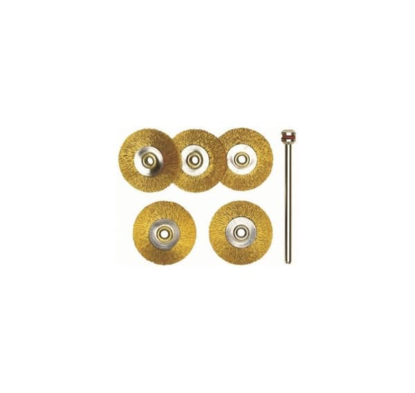 Brass wire wheel brushes, Ø 22 mm, 5 pcs. + arbor