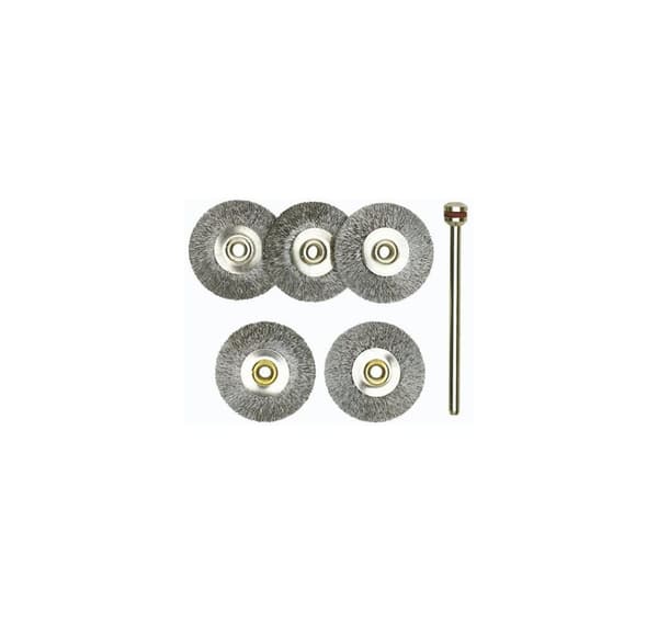 Rostfria stålborstar, Ø 22 mm, 5 st. + spindel