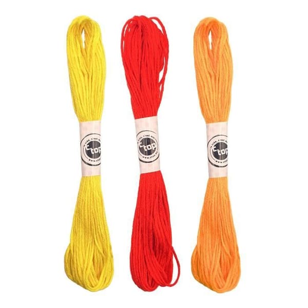 Fil - MegaCrea DIY - Bomullstrådar - Röd, gul och orange - 3 stycken - Från 8 år