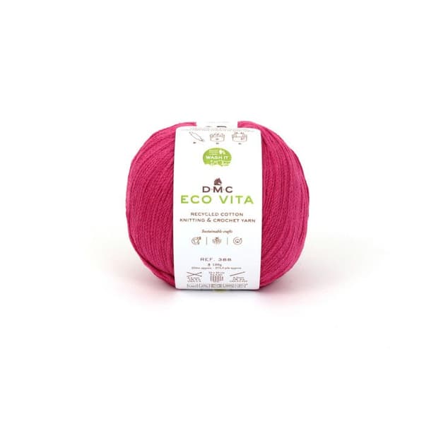 Eco Vita Återvunnet bomullsgarn 3mm 100g Stickning och Virkning Col. 155 rosa