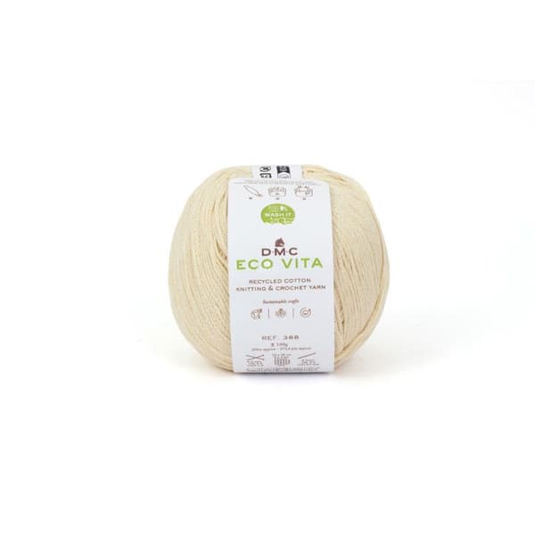 Eco Vita Återvunnet bomullsgarn 3mm 100g Stickning och Virkning Col. 003 beige