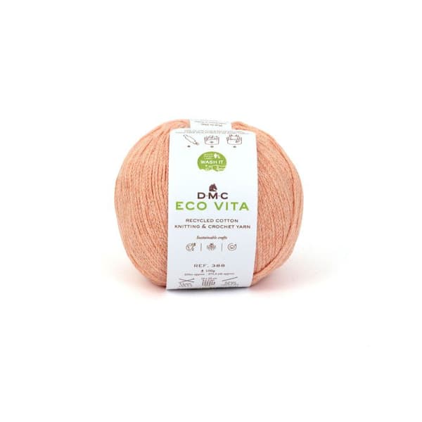Eco Vita Återvunnet bomullsgarn 3mm 100g Stickning och Virkning Col. 109 rosa