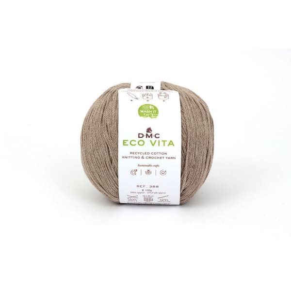Eco Vita Återvunnet bomullsgarn 3mm 100g Stickning och Virkning Col. 111 beige
