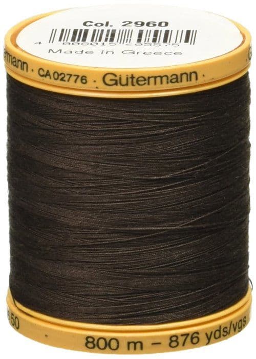 Broderi- eller sytråd - Gutermann färgkarta - 800M-2960 - Naturlig bomull Massiv tråd 876 yards-barkbrun
