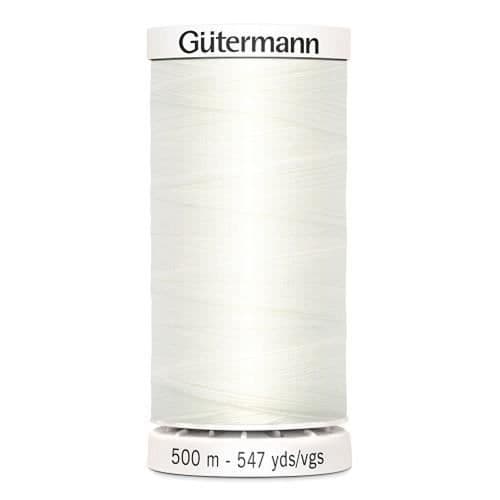 Symasktråd - GÜTERMANN - 500m - Vit - 100% polyester - Hållbar och slitstark