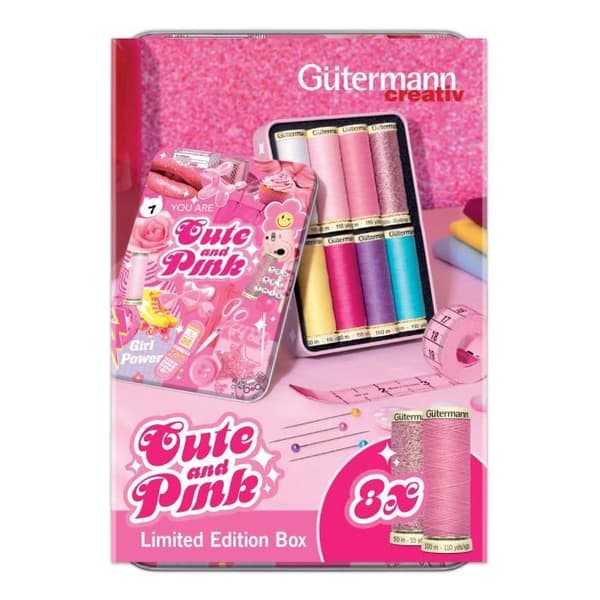 Sybehör för sömnad - GUTERMANN - Söt och rosa låda - 8 spolar - 100% polyamid - Metalltråd