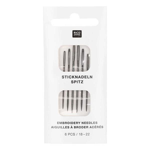 6 spetsiga broderinålar n°18 / n°22