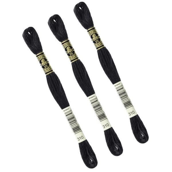 Mouliné broderitråd - DMC - 117 - Set med 3 härvor - 8m - 100% svart bomull