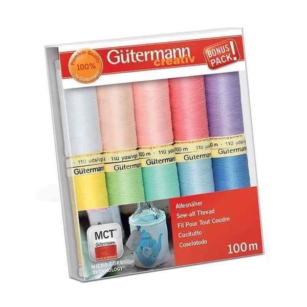 Sytråd - GÜTERMANN - Pastellfärger - 10 spolar - 100 m - Polyester