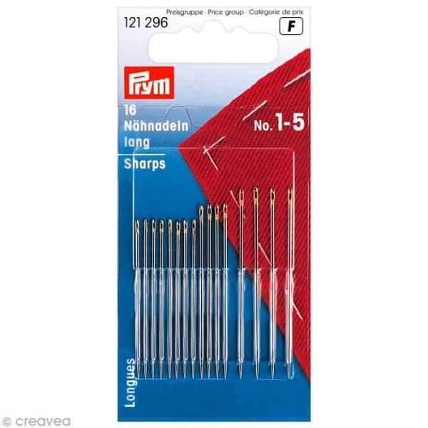 Lång sysnål - PRYM - Storlek N°1-5 - Paket med 16 stycken - Perfekt för alla dina textilarbeten