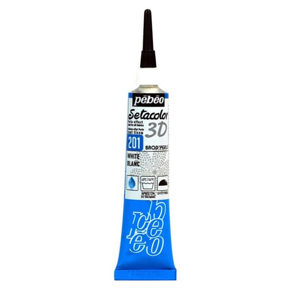 Tygfärg - Vit - Broderad pärleffekt - Pébéo - Setacolor - Tub 20ml