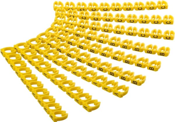 Kabelmarkerings-clips "Bogstaver A-C", til kabeldiametre af 5,6 - 7,4 mm