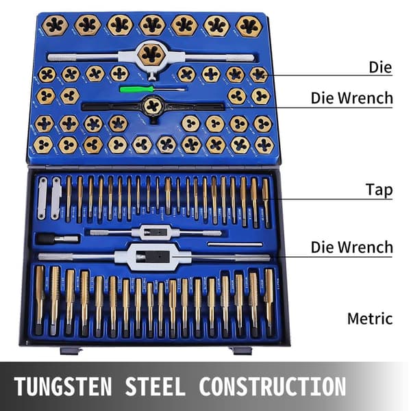 Stryge- og Gevindskæresæt 86/110 stk - Wolframstål, Titanium, Justerbar Skruenøgle