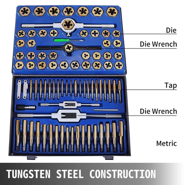 Stryge- og Gevindskæresæt 86/110 stk - Wolframstål, Titanium, Justerbar Skruenøgle
