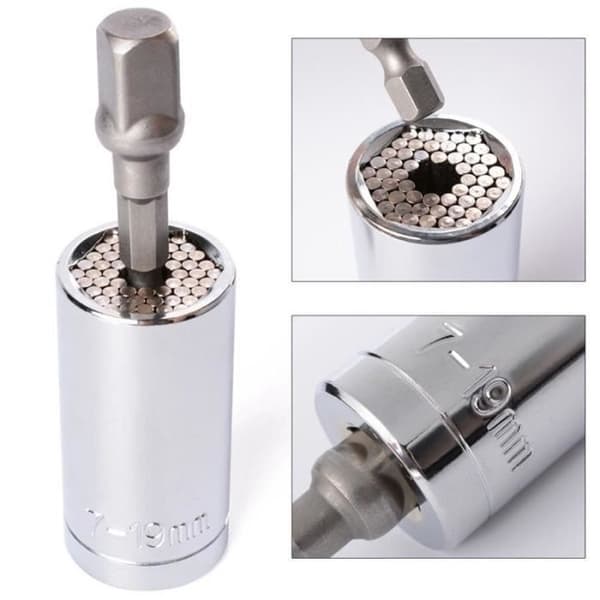 Universal 1-4"-3-8 (7mm-19mm) adapter, borradapter Verktygshårdvarudel (silver)