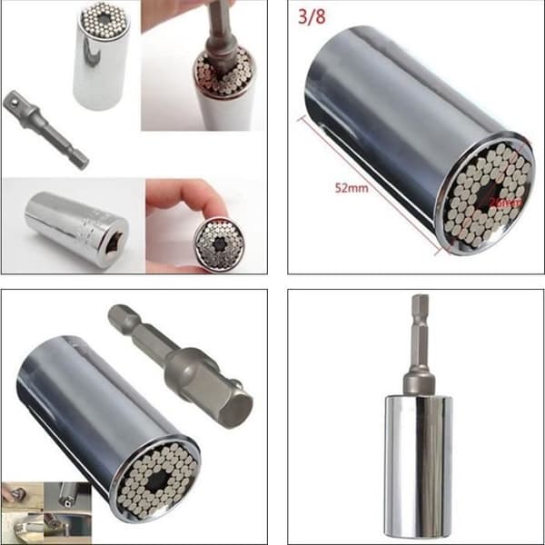 Universal 1-4"-3-8 (7mm-19mm) adapter, borradapter Verktygshårdvarudel (silver)
