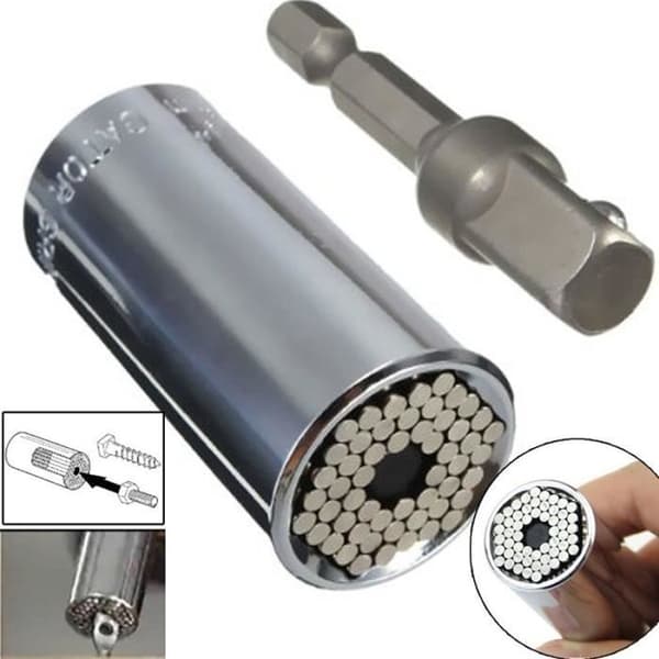 Universal 1-4"-3-8 (7mm-19mm) adapter, borradapter Verktygshårdvarudel (silver)