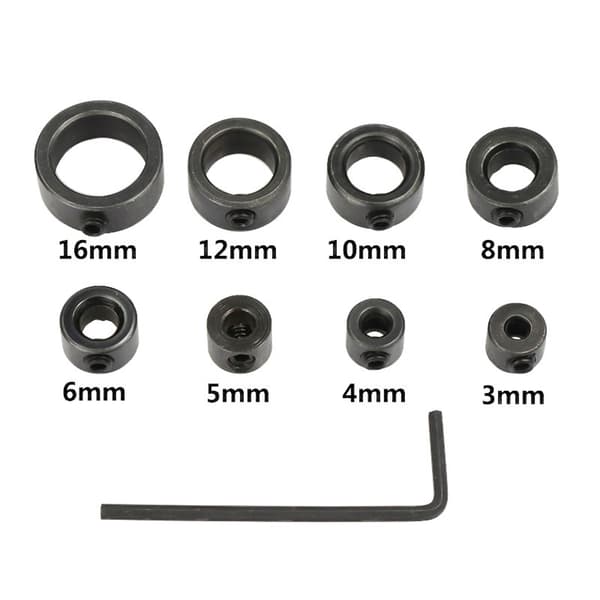 INF 8-delte borkrone dybdestoppringer 3-16 mm med skiftenøkkel