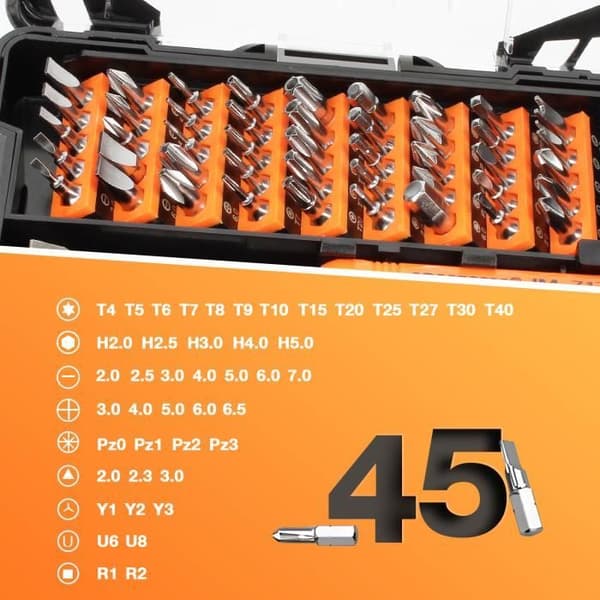JM-6124 Skruvmejselsats - JAKEMY - Svart - 45 magnetiska bitar - Förvaringslåda