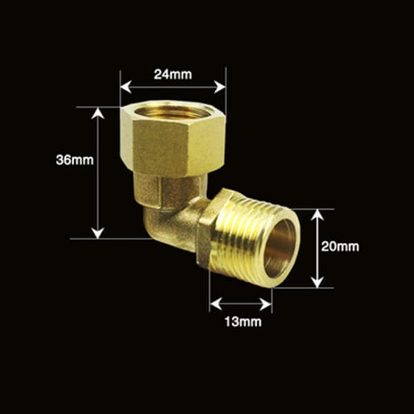 INF Messing 90° Gevindadapter, 1/2" Han-Hunner-Han Rørkobling
