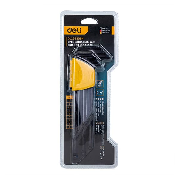 Extra lång kulände sexkantsnyckelsats Deli Tools EDL232309H, 1,5-10 mm, 9 st