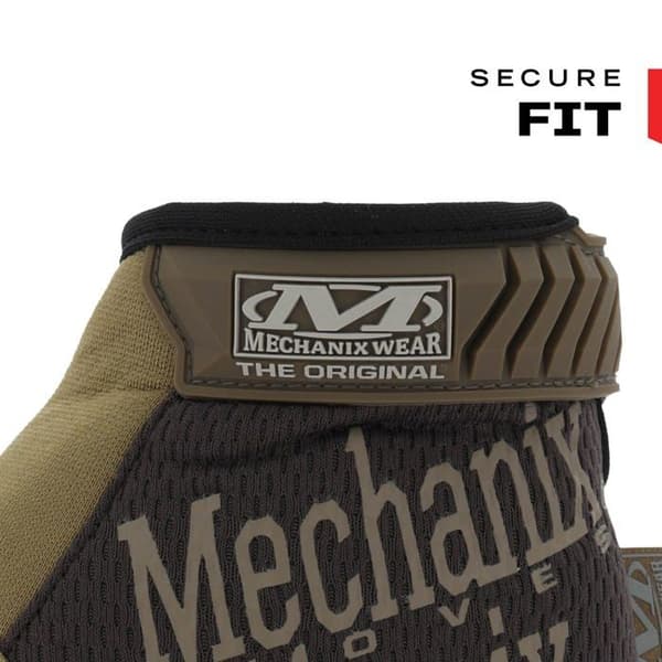 Mechanix bär The Original®-handskar i brunt, storlek L. Kardborrstängning, syntetiskt läder, TrekDry®.