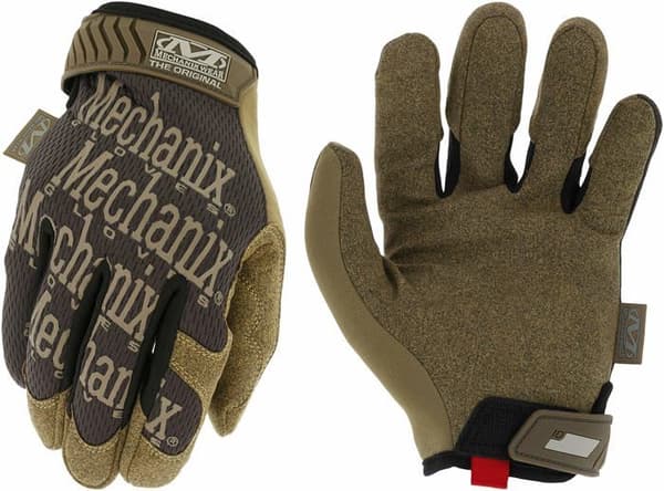 Mechanix bär The Original®-handskar i brunt, storlek L. Kardborrstängning, syntetiskt läder, TrekDry®.