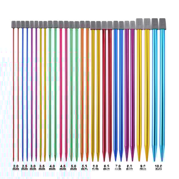 INF 14 par 25 cm fargerike strikkepinner sett