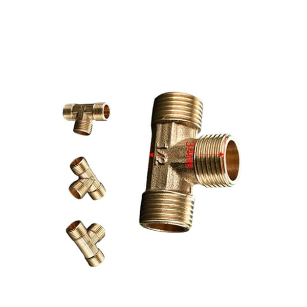INF Messing T-kobling, 1/2" Nipler x 1/2" Hann-NPT x 1/2" Nipler Treveis Kobling